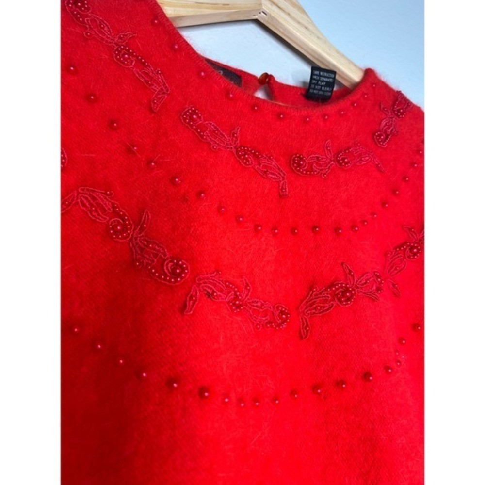 Cavallini Red Angora Rabbit Hair Lambswool Blend Beaded Sweater L - Picture 2 of 8